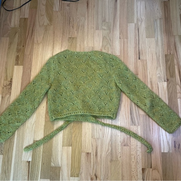 Kid Mohair Green Knit Tie Front Cardigan Sweater Soft Feminine Fairy Core No SZ - Picture 8 of 11